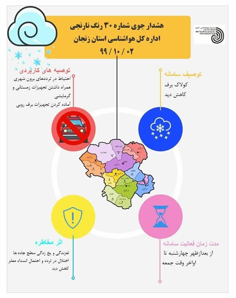 اینفوگرافی  هشدار جوی نارنجی اداره کل هواشناسی استان زنجان  👈پیام توسعه آبادی @P_T_Abadi